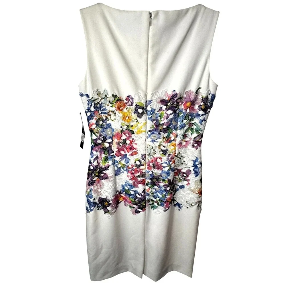 NWT‎ Tahari ASL Floral Lace Sheath Dress Womens 2 Cream Watercolor Pastel Spring